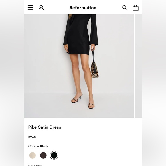 New Reformation Pike Satin Black Mini Dress Cowl Neck Flared Sleeves XS - Picture 4 of 7